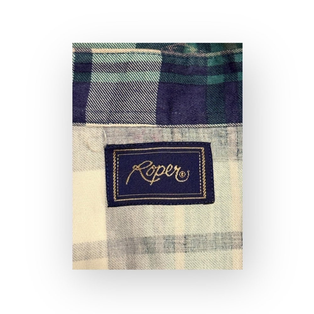 Roper Men’s Western Pearl Snap Cowboy Shirt Sz XL Rodeo Navy/Green Plaid Pocket​ - Picture 4 of 8